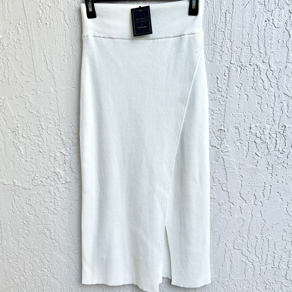 NWT Michael Costello x Revolve Rib Knit Pull On Midi Skirt White Women's Small